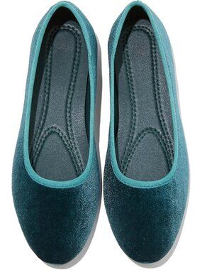 Women's Teal Comfortable Soft Suede Velvet Slip On Loafer Ballet Flat Shoes